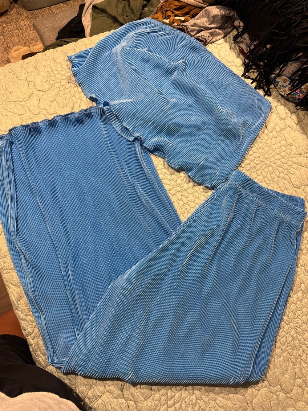 Light Blue Pleated Two-Piece Set